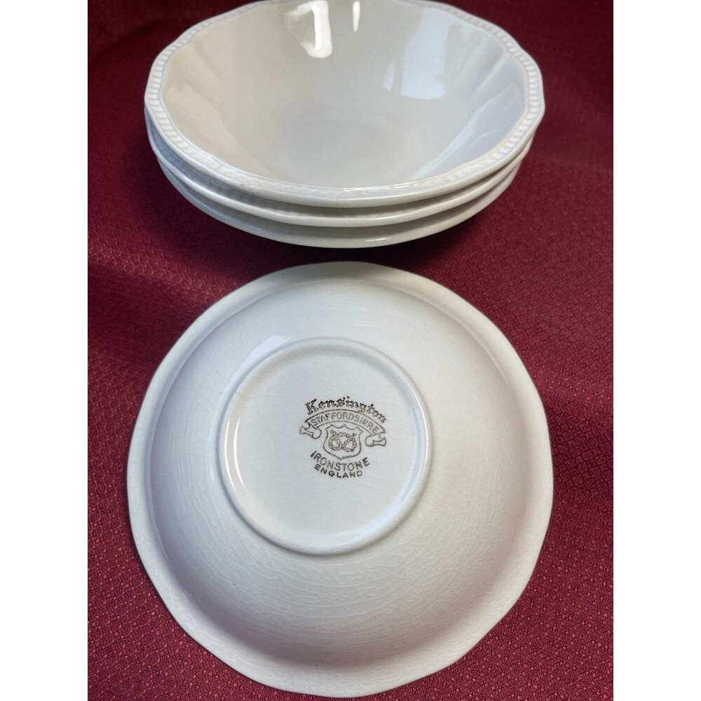 Kensington Ironstone Bowl Set, 4-Piece White Glossy Scalloped 7" England